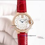 Perfect replica of Cartier Blue Balloon Rose Gold Diamond Bezel Red Leather Strap Watch (2)_th.jpg